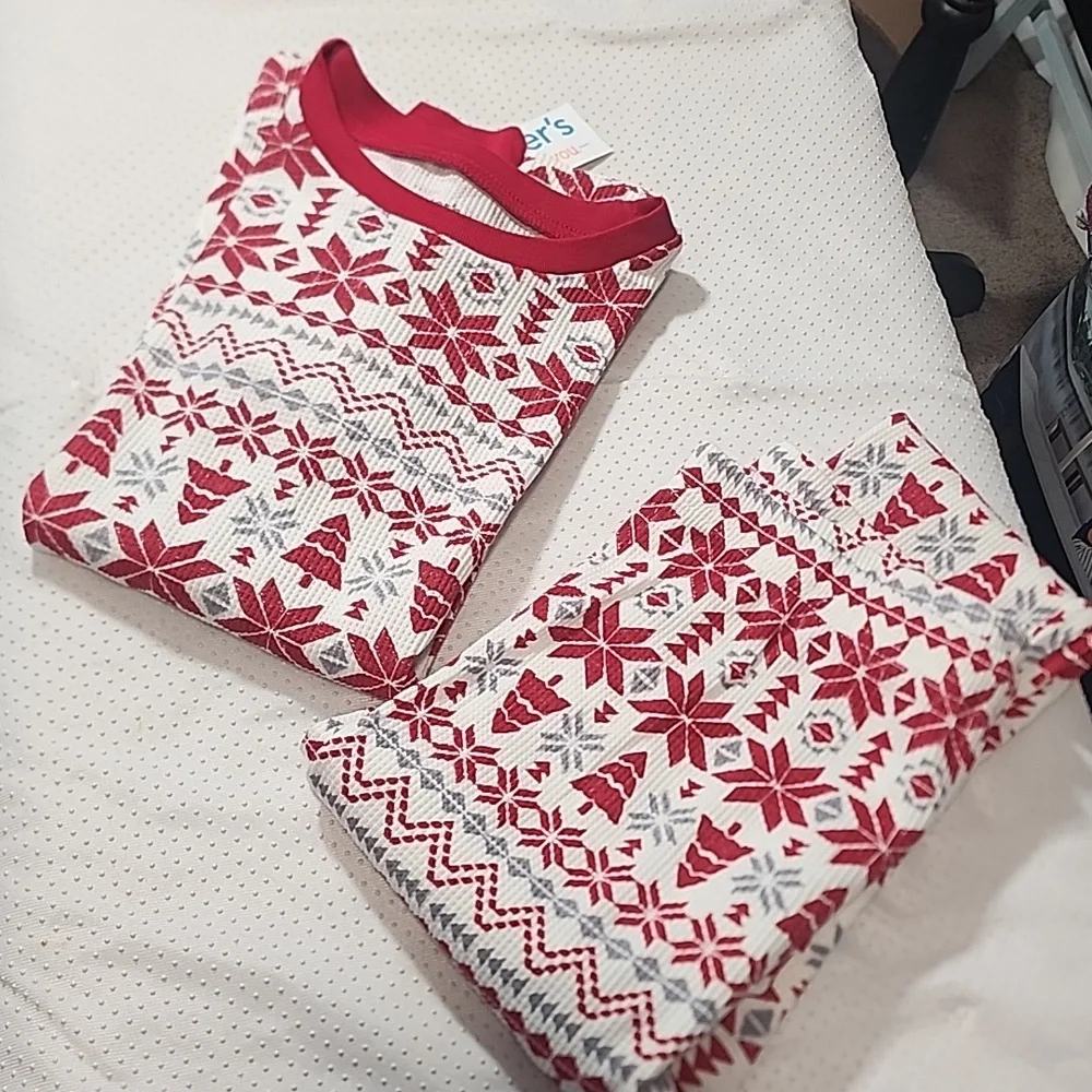 Carter's Christmas Red and White Girls Pajama Set 8 - Picture 2 of 7